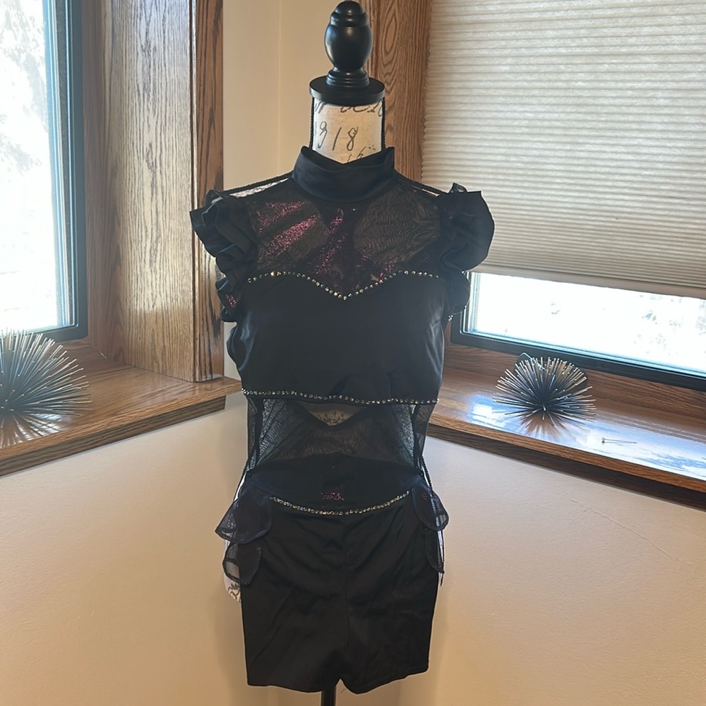 Kelle Teen Metallic Purple & Black Rhinestoned One Piece Dance Costume